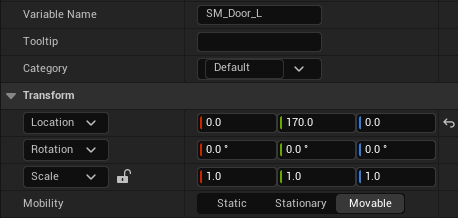 The left door Transform before using a Scene component
