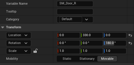 The right door Transform before using a Scene component